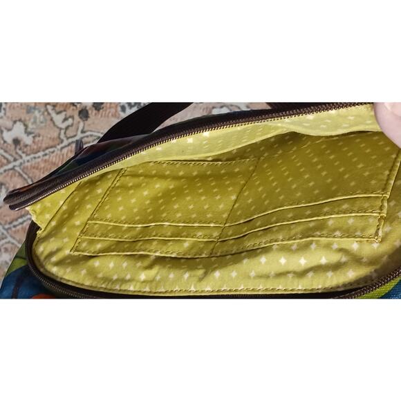 Fossil Key-Per Crossbody coated canvas Bag Brown Floral w/adjustable strap - Picture 9 of 9